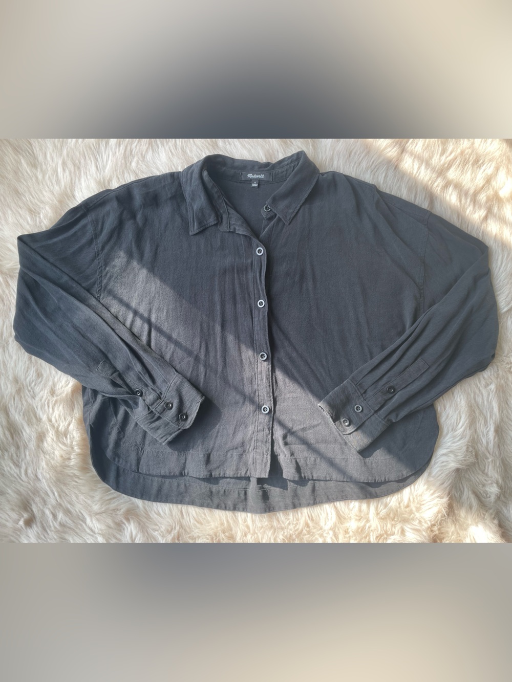 Madewell True Black Lusterweave Hartfield Crop Shirt